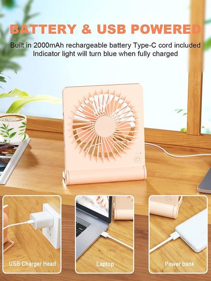 Desk Fan, Rechargeable Battery Operated, 3 Speeds Ultra Quiet Strong Wind
