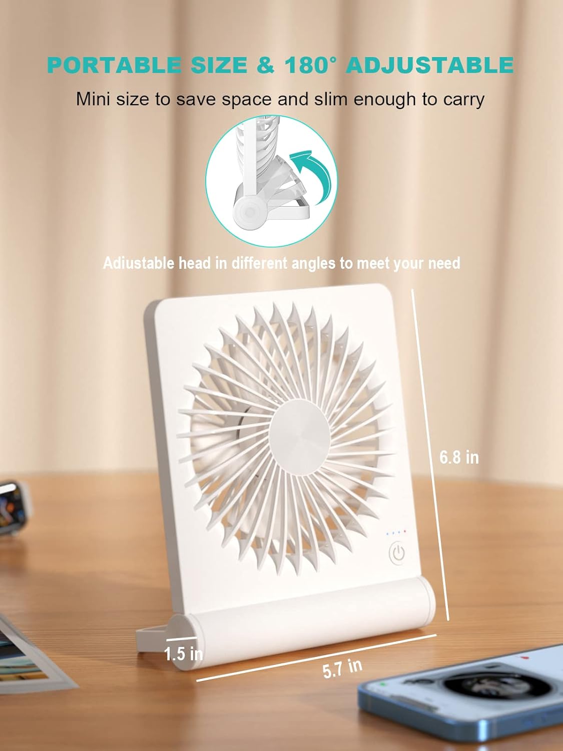 Desk Fan, Rechargeable Battery Operated, 3 Speeds Ultra Quiet Strong Wind