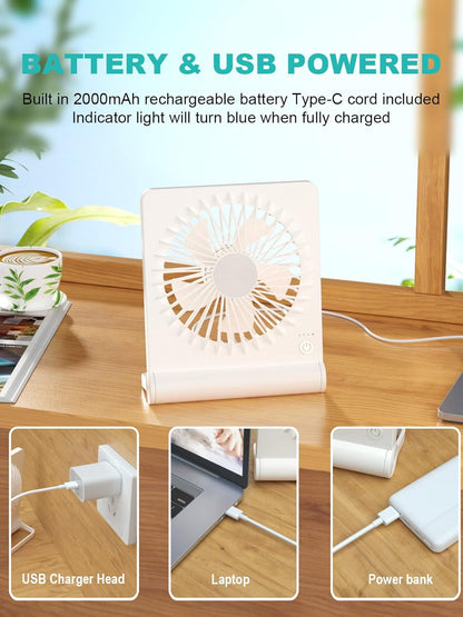 Desk Fan, Rechargeable Battery Operated, 3 Speeds Ultra Quiet Strong Wind