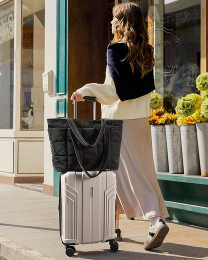 Expandable Tote Bag for Women, Puffer Work Tote Travel Bag