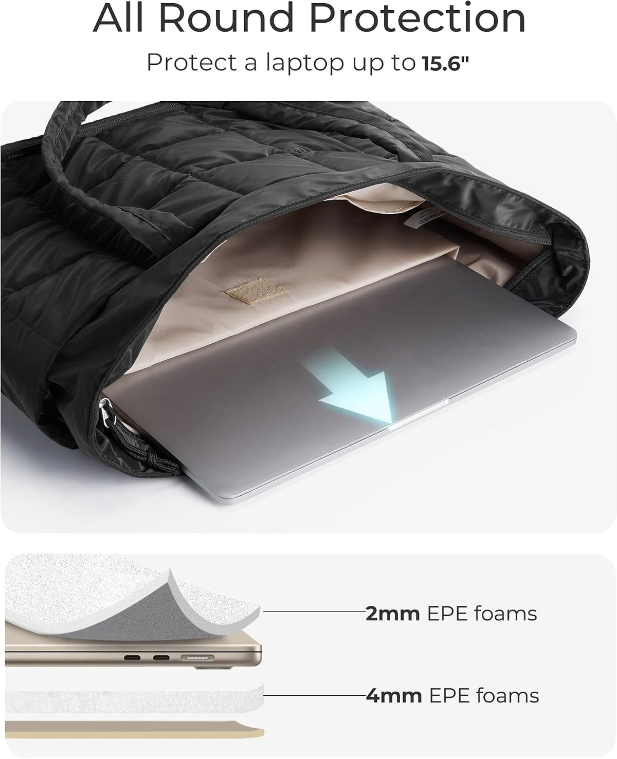 Expandable Tote Bag for Women, Puffer Work Tote Travel Bag