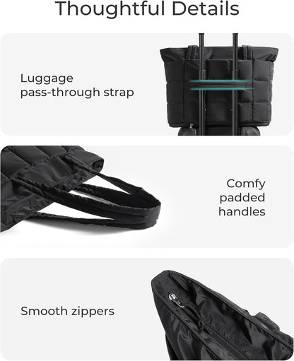 Expandable Tote Bag for Women, Puffer Work Tote Travel Bag