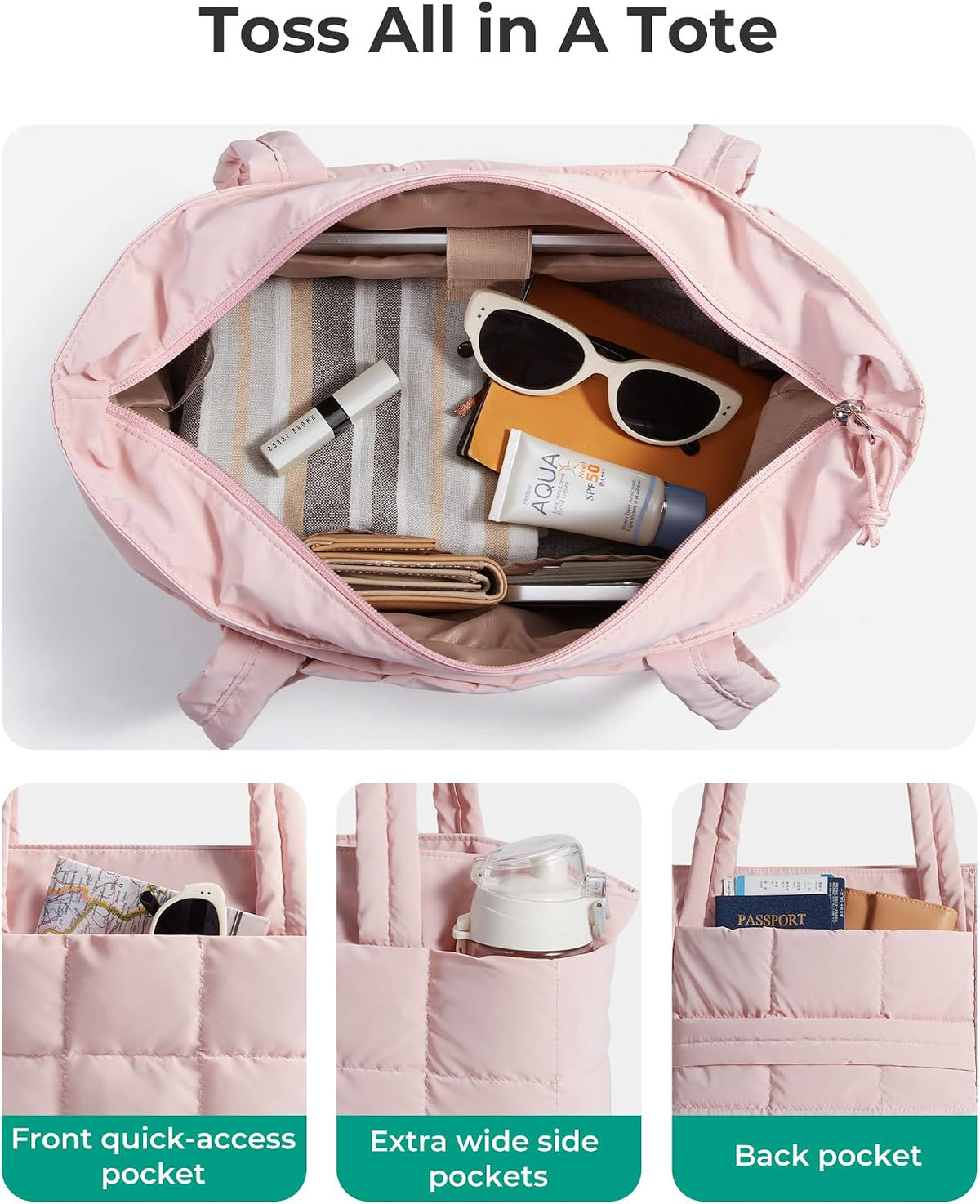 Expandable Tote Bag for Women, Puffer Work Tote Travel Bag
