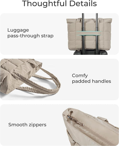 Expandable Tote Bag for Women, Puffer Work Tote Travel Bag