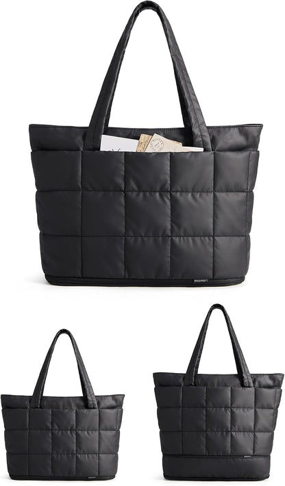 Expandable Tote Bag for Women, Puffer Work Tote Travel Bag