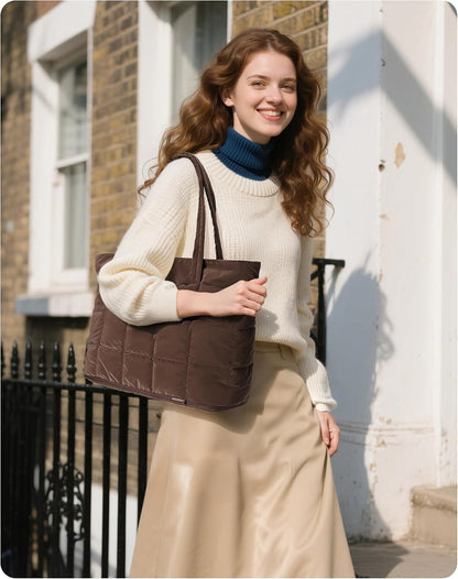 Expandable Tote Bag for Women, Puffer Work Tote Travel Bag