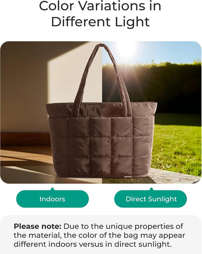 Expandable Tote Bag for Women, Puffer Work Tote Travel Bag