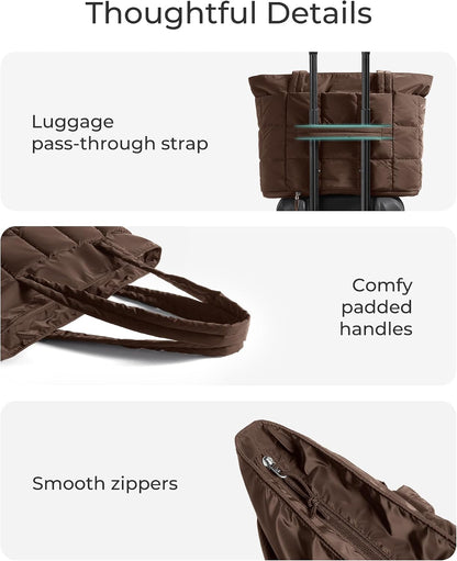 Expandable Tote Bag for Women, Puffer Work Tote Travel Bag