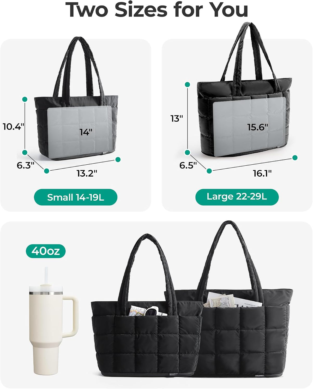 Expandable Tote Bag for Women, Puffer Work Tote Travel Bag