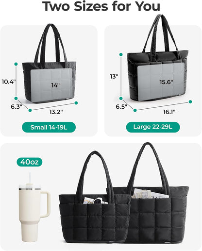 Expandable Tote Bag for Women, Puffer Work Tote Travel Bag
