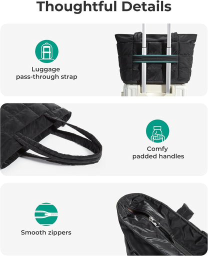 Expandable Tote Bag for Women, Puffer Work Tote Travel Bag