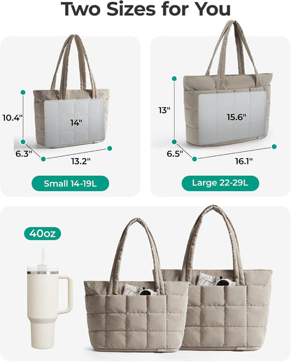 Expandable Tote Bag for Women, Puffer Work Tote Travel Bag