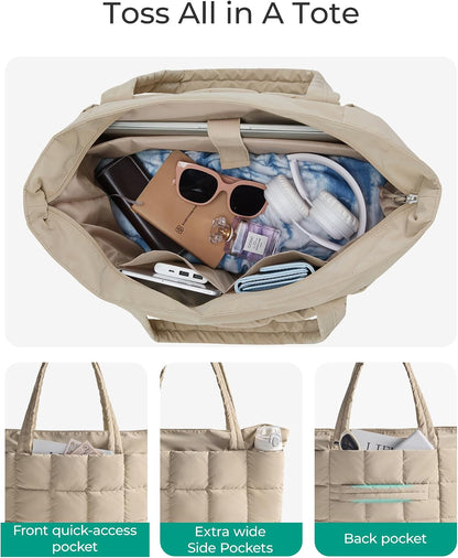 Expandable Tote Bag for Women, Puffer Work Tote Travel Bag