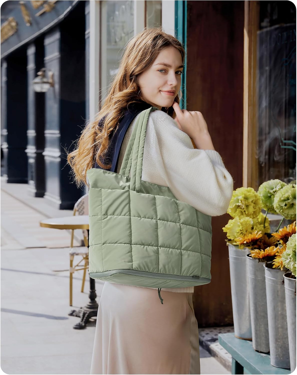 Expandable Tote Bag for Women, Puffer Work Tote Travel Bag