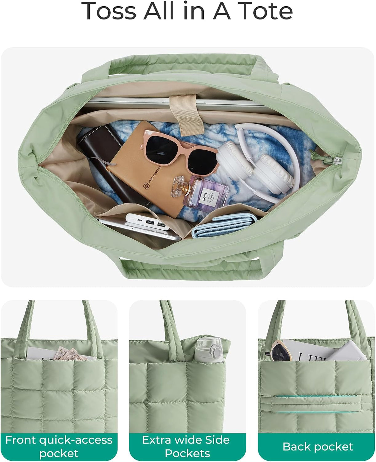 Expandable Tote Bag for Women, Puffer Work Tote Travel Bag