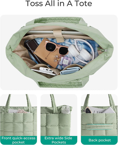 Expandable Tote Bag for Women, Puffer Work Tote Travel Bag