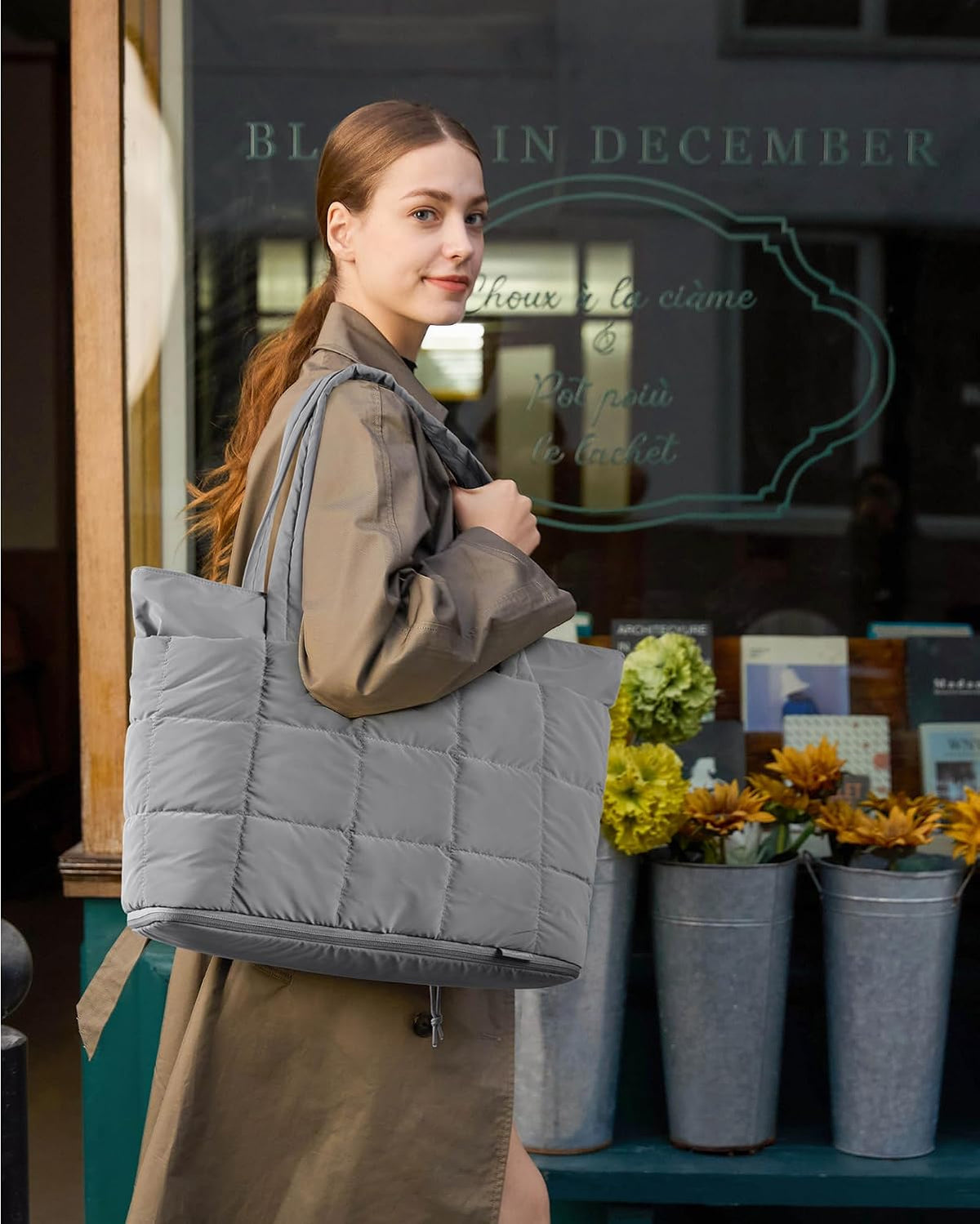 Expandable Tote Bag for Women, Puffer Work Tote Travel Bag