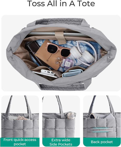 Expandable Tote Bag for Women, Puffer Work Tote Travel Bag