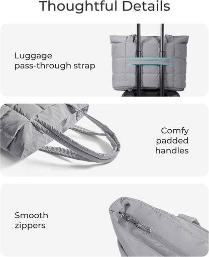 Expandable Tote Bag for Women, Puffer Work Tote Travel Bag