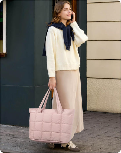 Expandable Tote Bag for Women, Puffer Work Tote Travel Bag