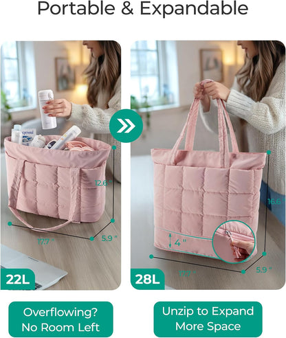 Expandable Tote Bag for Women, Puffer Work Tote Travel Bag