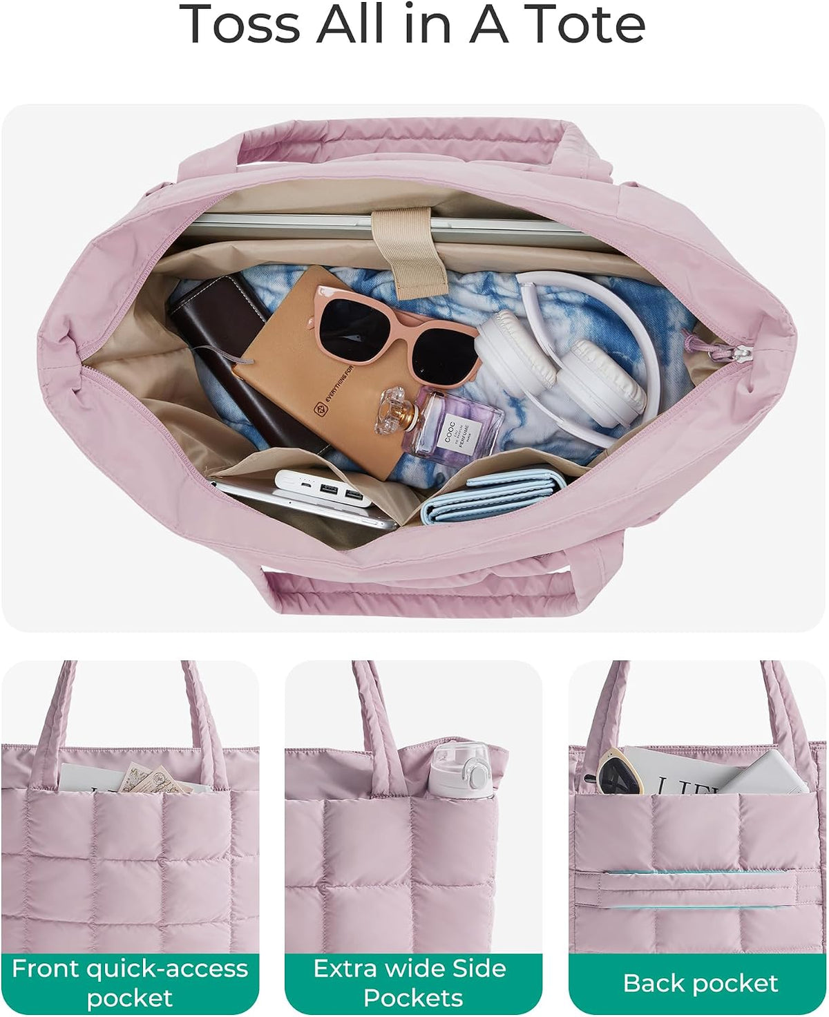 Expandable Tote Bag for Women, Puffer Work Tote Travel Bag