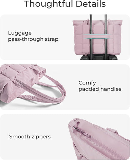 Expandable Tote Bag for Women, Puffer Work Tote Travel Bag