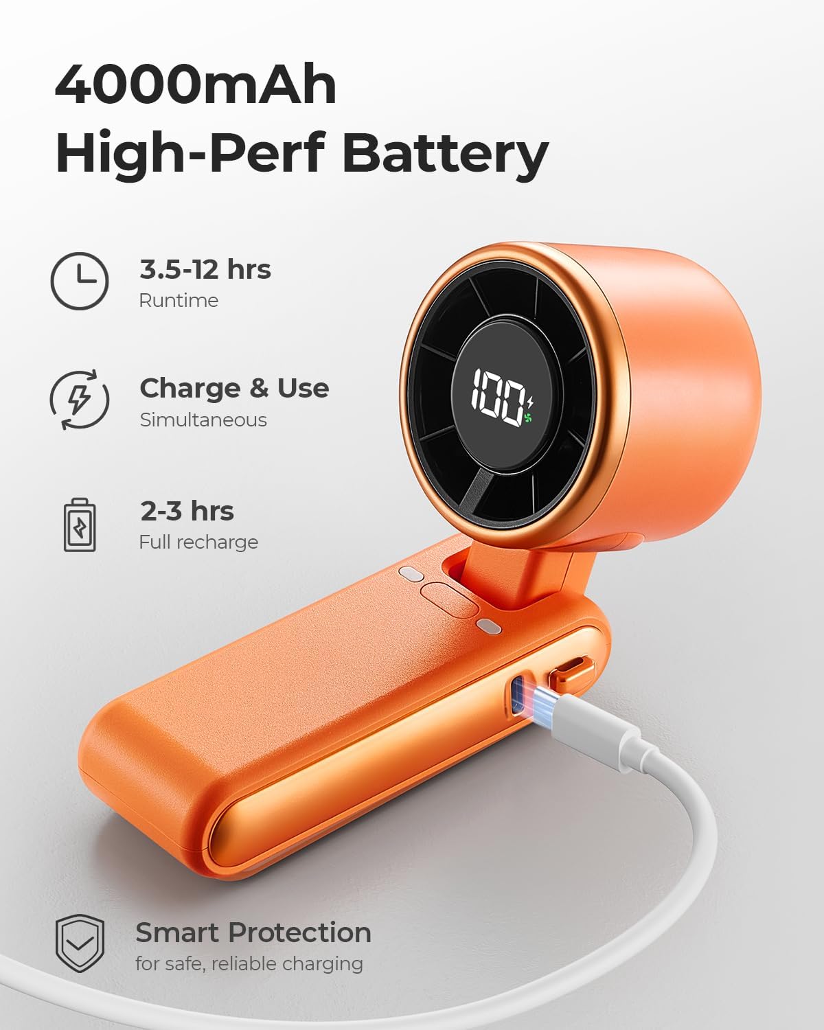 Portable Handheld Turbo Fan - 5 Gear High Speed 4000mAh Rechargeable Mini Personal Hand Fan Blow Cold Air, Battery Operated Travel Essentials, Beach Vacation, Gifts for Women, Men (Black)