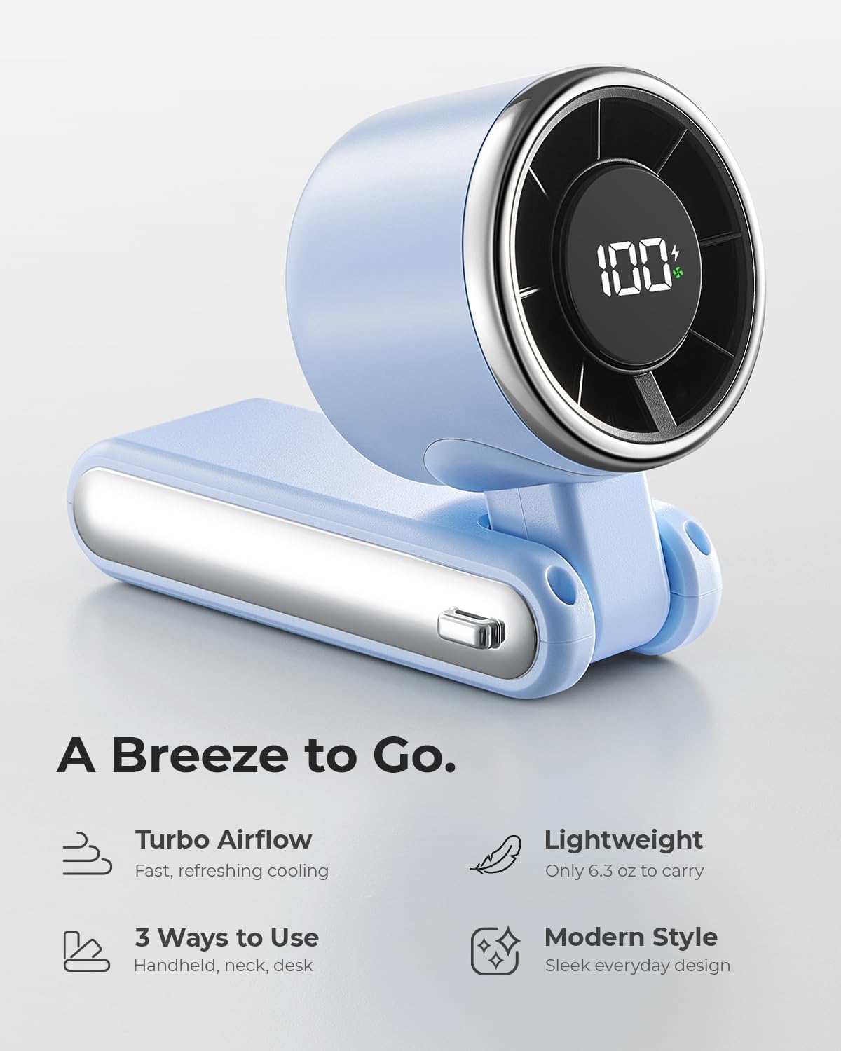 Portable Handheld Turbo Fan - 5 Gear High Speed 4000mAh Rechargeable Mini Personal Hand Fan Blow Cold Air, Battery Operated Travel Essentials, Beach Vacation, Gifts for Women, Men (Black)