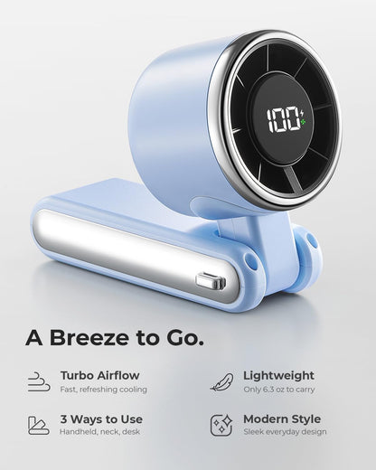 Portable Handheld Turbo Fan - 5 Gear High Speed 4000mAh Rechargeable Mini Personal Hand Fan Blow Cold Air, Battery Operated Travel Essentials, Beach Vacation, Gifts for Women, Men (Black)