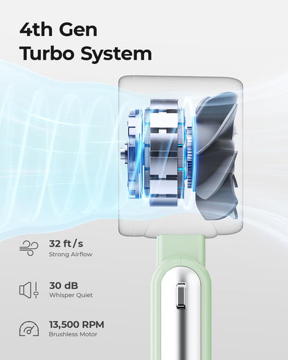Portable Handheld Turbo Fan - 5 Gear High Speed 4000mAh Rechargeable Mini Personal Hand Fan Blow Cold Air, Battery Operated Travel Essentials, Beach Vacation, Gifts for Women, Men (Black)