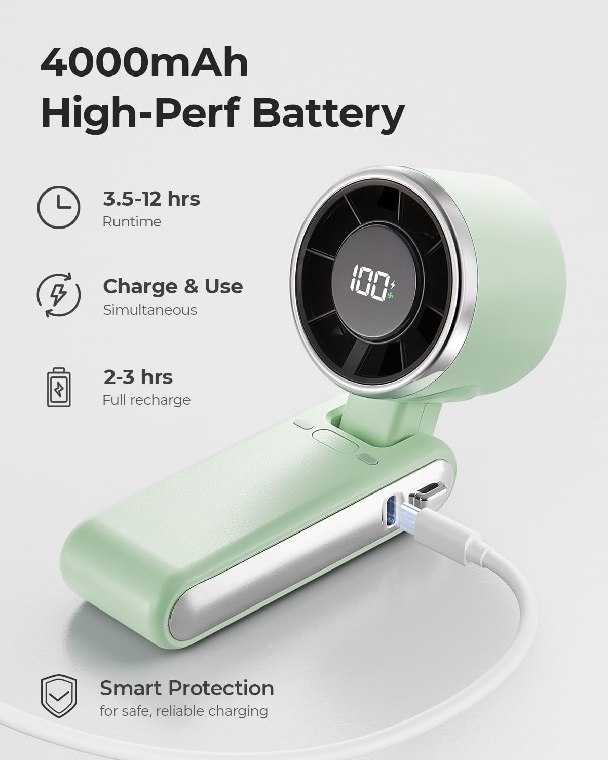 Portable Handheld Turbo Fan - 5 Gear High Speed 4000mAh Rechargeable Mini Personal Hand Fan Blow Cold Air, Battery Operated Travel Essentials, Beach Vacation, Gifts for Women, Men (Black)