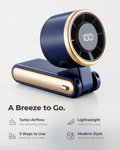 Portable Handheld Turbo Fan - 5 Gear High Speed 4000mAh Rechargeable Mini Personal Hand Fan Blow Cold Air, Battery Operated Travel Essentials, Beach Vacation, Gifts for Women, Men (Black)