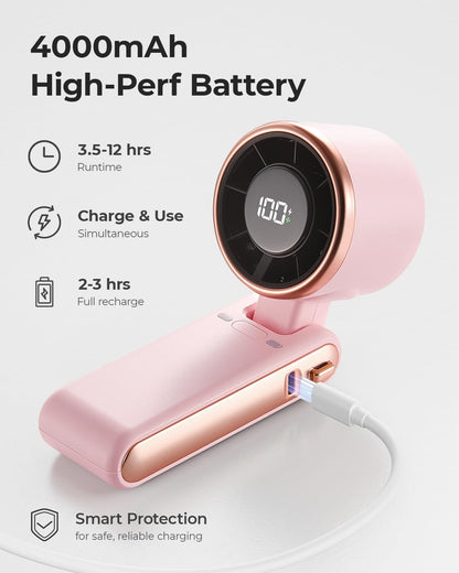 Portable Handheld Turbo Fan - 5 Gear High Speed 4000mAh Rechargeable Mini Personal Hand Fan Blow Cold Air, Battery Operated Travel Essentials, Beach Vacation, Gifts for Women, Men (Black)