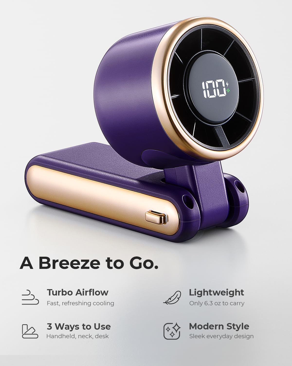 Portable Handheld Turbo Fan - 5 Gear High Speed 4000mAh Rechargeable Mini Personal Hand Fan Blow Cold Air, Battery Operated Travel Essentials, Beach Vacation, Gifts for Women, Men (Black)