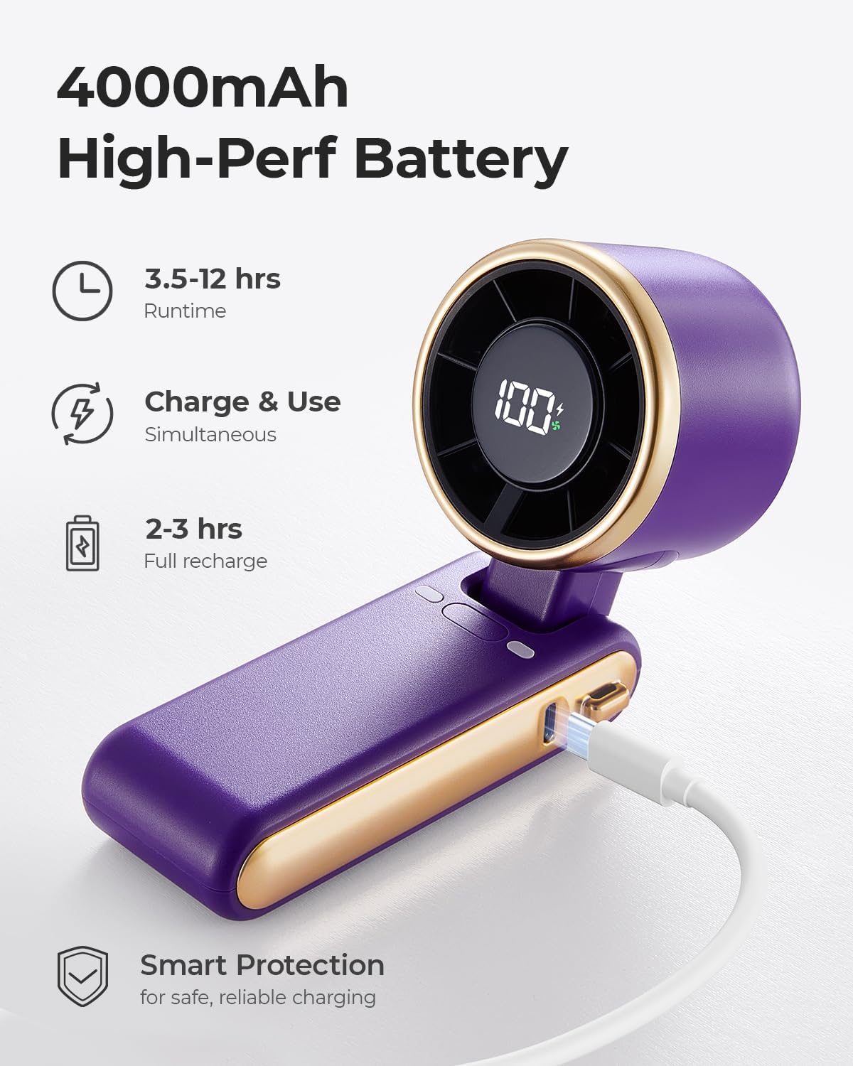 Portable Handheld Turbo Fan - 5 Gear High Speed 4000mAh Rechargeable Mini Personal Hand Fan Blow Cold Air, Battery Operated Travel Essentials, Beach Vacation, Gifts for Women, Men (Black)