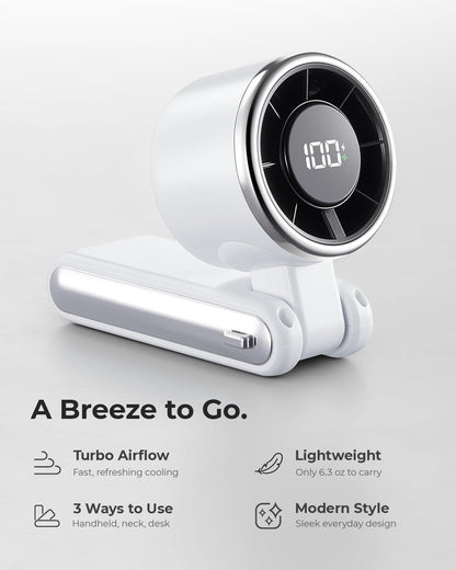 Portable Handheld Turbo Fan - 5 Gear High Speed 4000mAh Rechargeable Mini Personal Hand Fan Blow Cold Air, Battery Operated Travel Essentials, Beach Vacation, Gifts for Women, Men (Black)