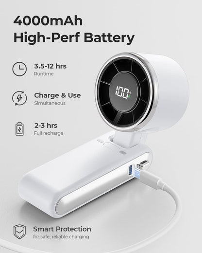 Portable Handheld Turbo Fan - 5 Gear High Speed 4000mAh Rechargeable Mini Personal Hand Fan Blow Cold Air, Battery Operated Travel Essentials, Beach Vacation, Gifts for Women, Men (Black)