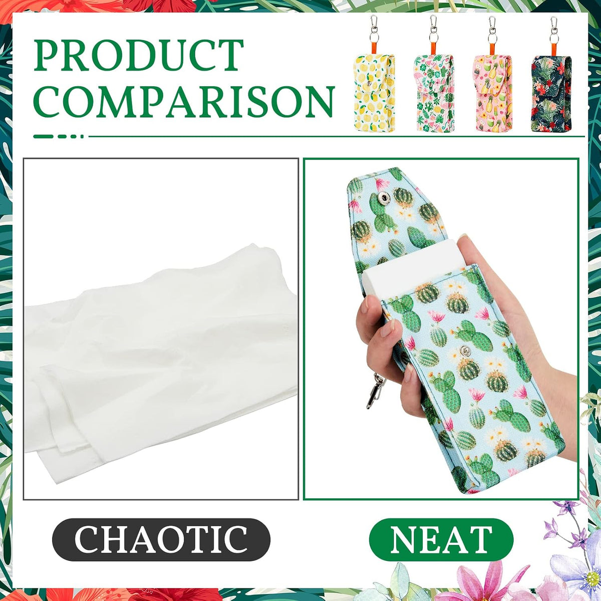5 Pieces Tissue Pouch with Zipper Clip, Fabric Holder, Fresh Style