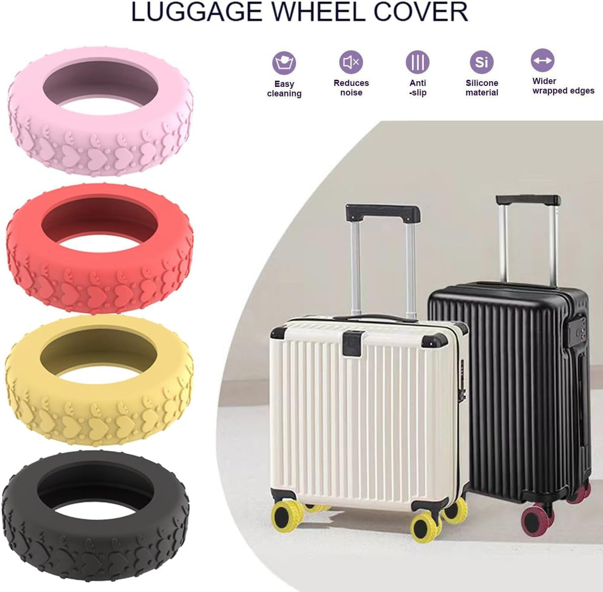 8Pcs Luggage Wheel Covers,Silicone Suitcase Cover for 2-2.4'' Spinner Wheel