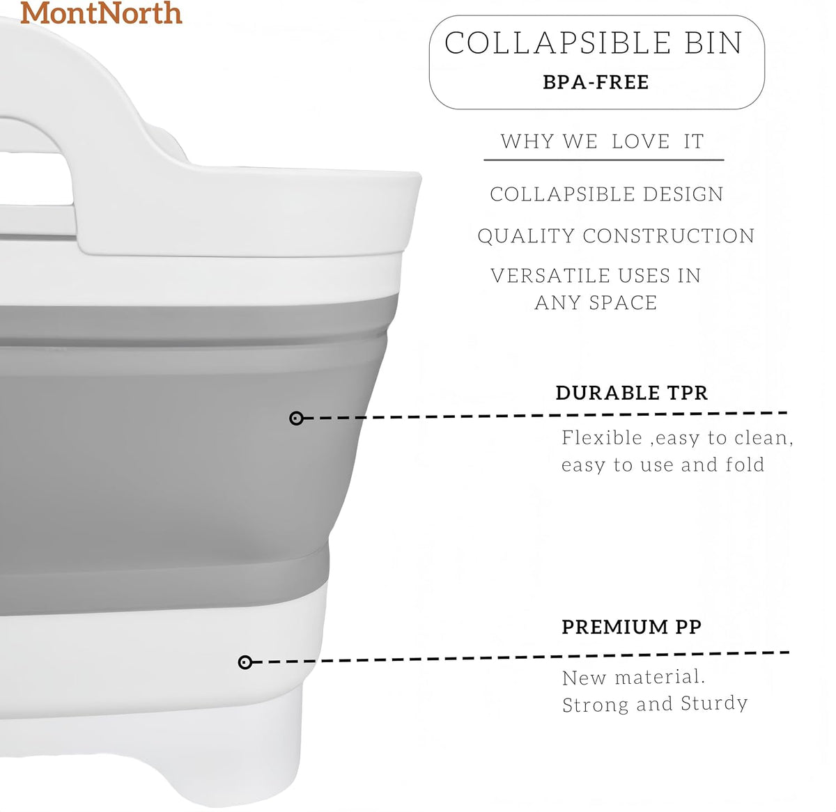 Collapsible Wash Basin 9L, Foldable Dish Tub with Drain Plug, Portable Collapsible Dish Basin, Camping Sink for Washing Dishes, Laundry & Kitchen Use,Gray