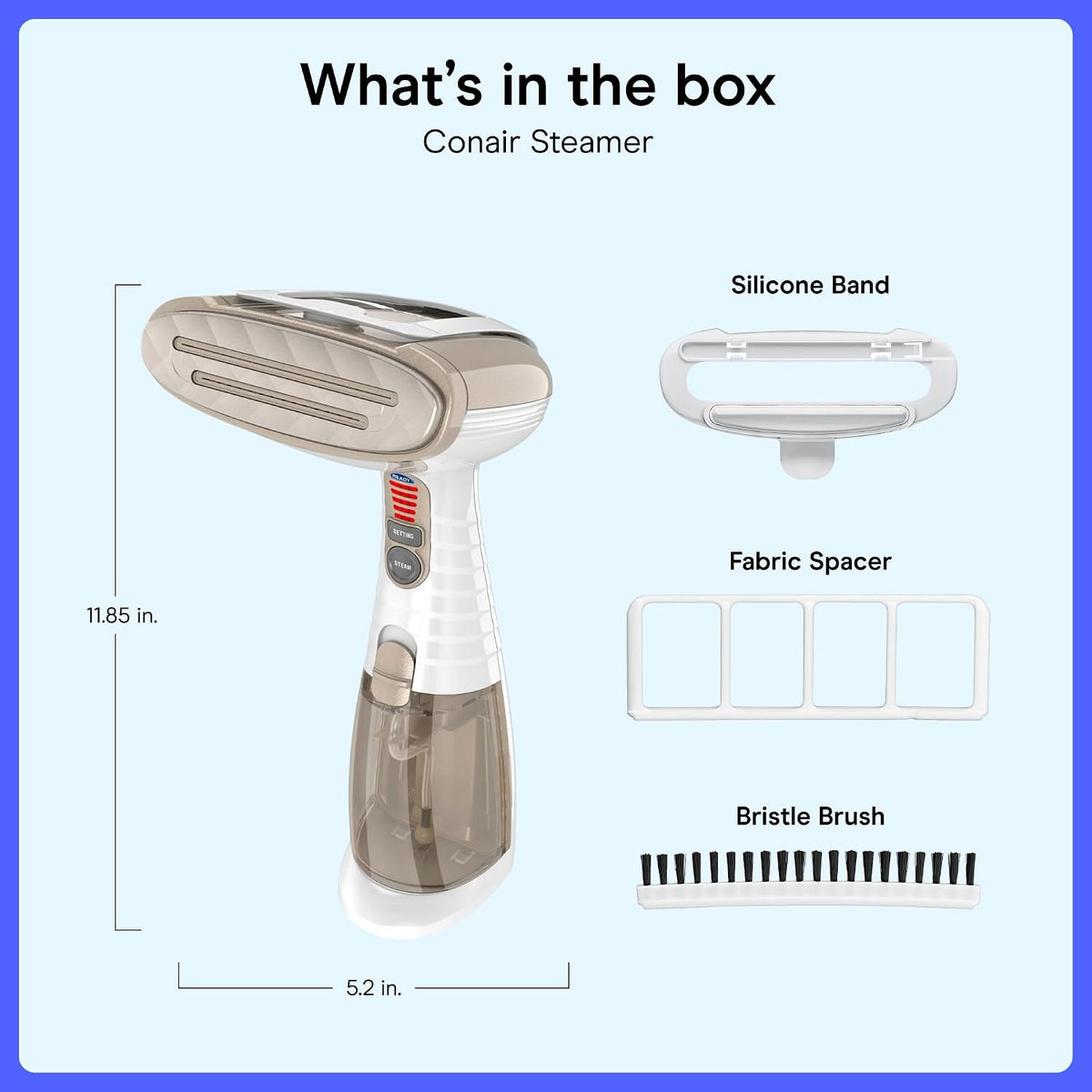 Steamer for Clothes & Upholstery, Handheld, 3 Attachments, White