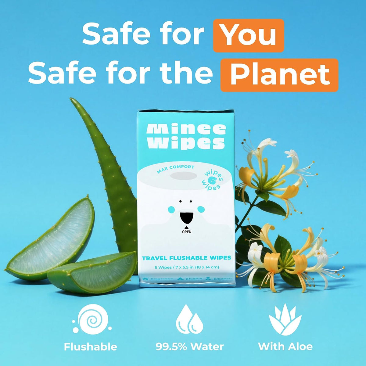 Impossibly Compact Travel Flushable Wipes - 99.5% Water and Aloe - Safe for Sensitive Skin & Hypoallergenic - Travel Essentials for Adults & Kids, Unscented, 8 Pack 48 Wipes