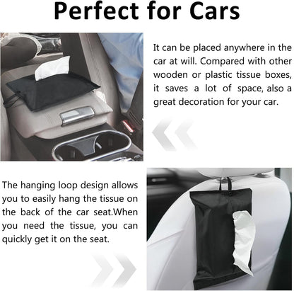 kakaforsa Black Toilet Paper Holder Travel Napkin Holder Reusable Tissue Holder Cloth Tissue Box Cloth Cover Hang Paper Towel Holder Tissue Box Cover Tissue Holder for Car Home Office Desk