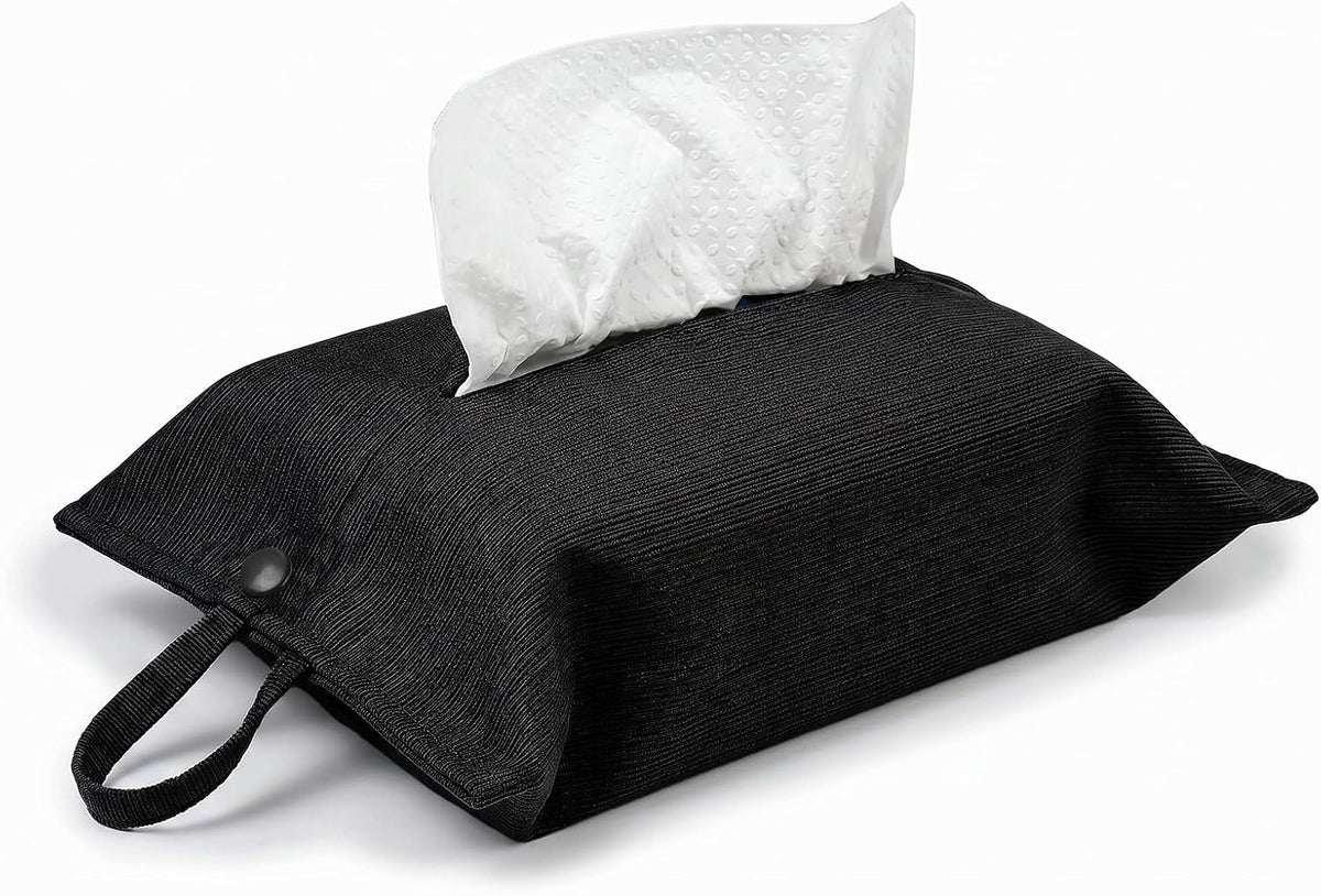 kakaforsa Black Toilet Paper Holder Travel Napkin Holder Reusable Tissue Holder Cloth Tissue Box Cloth Cover Hang Paper Towel Holder Tissue Box Cover Tissue Holder for Car Home Office Desk
