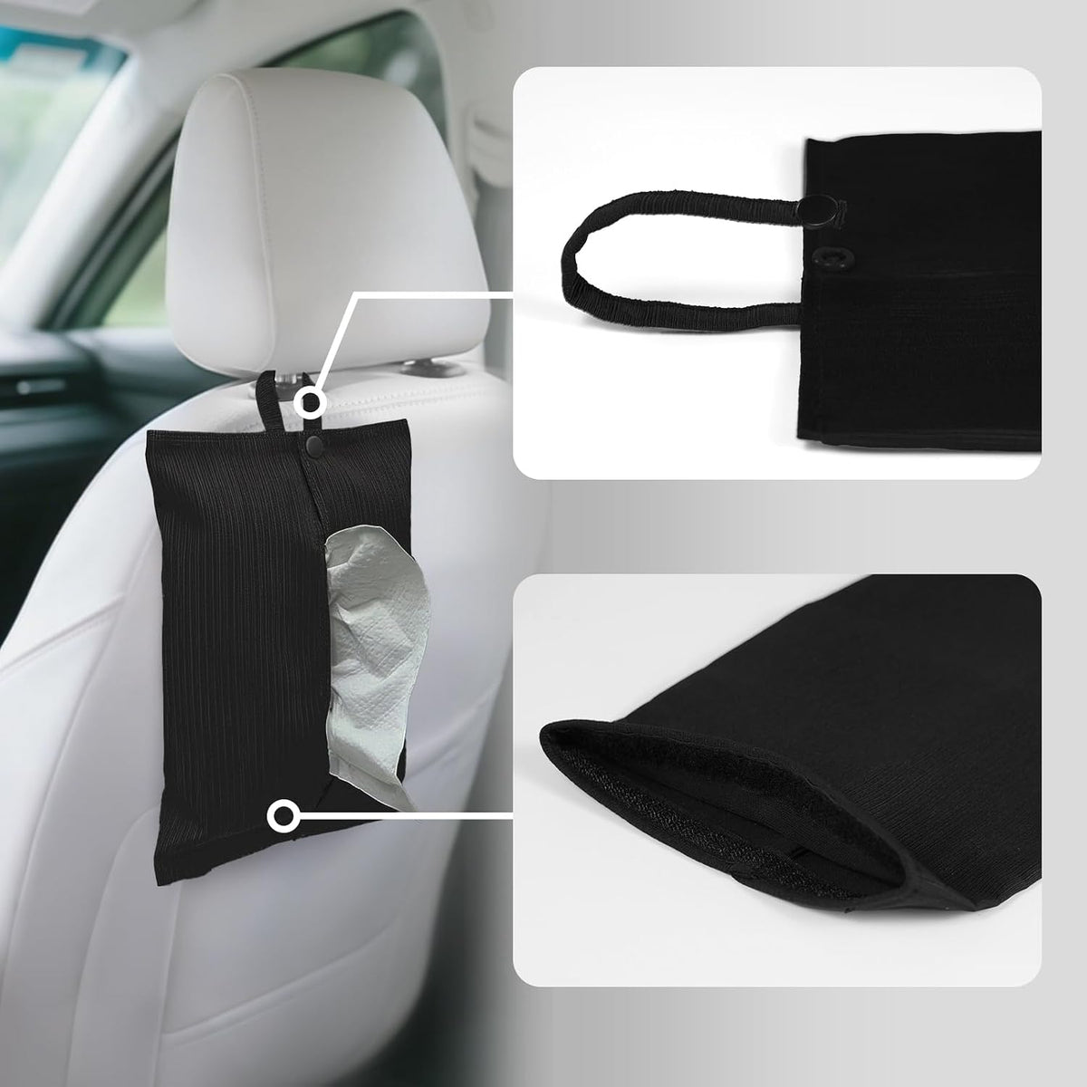 kakaforsa Black Toilet Paper Holder Travel Napkin Holder Reusable Tissue Holder Cloth Tissue Box Cloth Cover Hang Paper Towel Holder Tissue Box Cover Tissue Holder for Car Home Office Desk