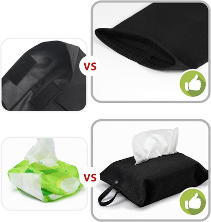 kakaforsa Black Toilet Paper Holder Travel Napkin Holder Reusable Tissue Holder Cloth Tissue Box Cloth Cover Hang Paper Towel Holder Tissue Box Cover Tissue Holder for Car Home Office Desk