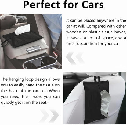 kakaforsa Black Toilet Paper Holder Travel Napkin Holder Reusable Tissue Holder Cloth Tissue Box Cloth Cover Hang Paper Towel Holder Tissue Box Cover Tissue Holder for Car Home Office Desk