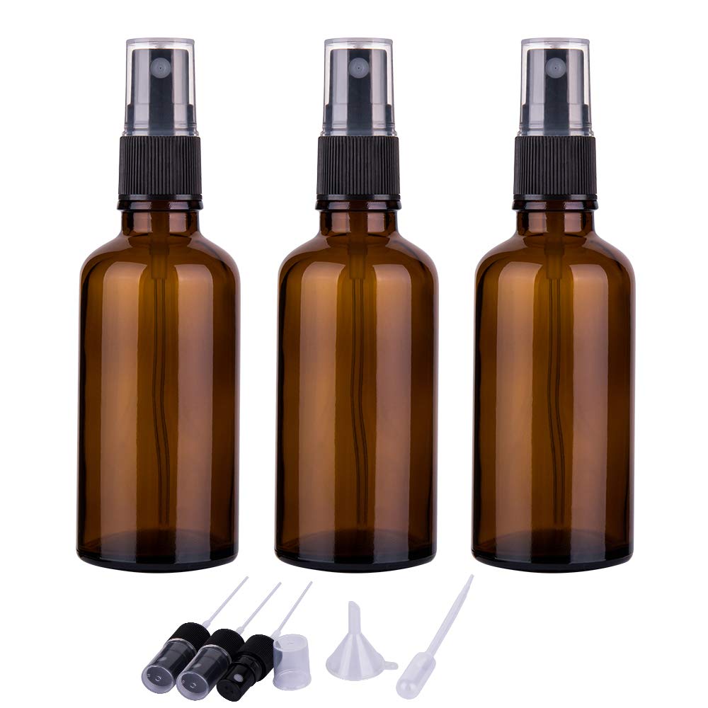 2oz Amber Glass Spray Bottles for Essential Oils, Set of 3