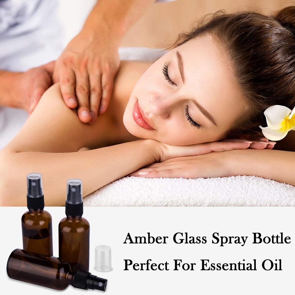 2oz Amber Glass Spray Bottles for Essential Oils, Set of 3